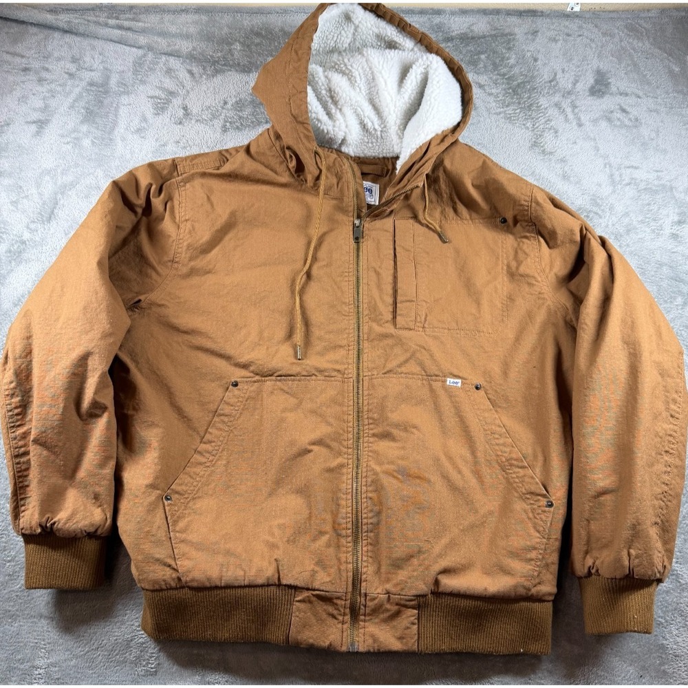 Lee‎ Workwear Sherpa Lined Duck Canvas Hooded Jacket Brown XL Heavy Coat